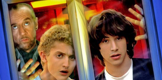 Bill and Ted's Excellent Adventure - three people in a phone booth