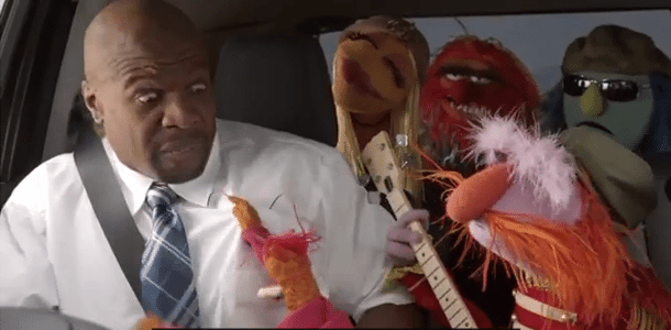Terry Crews stars opposite the Muppets in this Toyota Highlander commercial. (Photo captured from YouTube clip.)