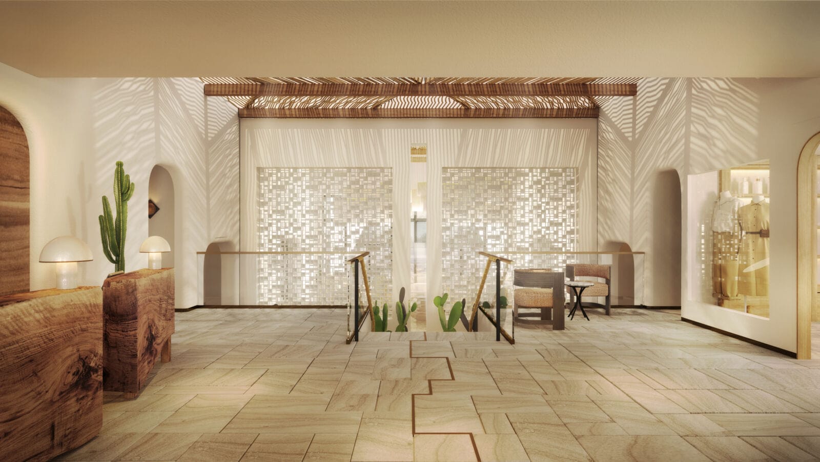 Reception - Warm desert-inspired welcome space