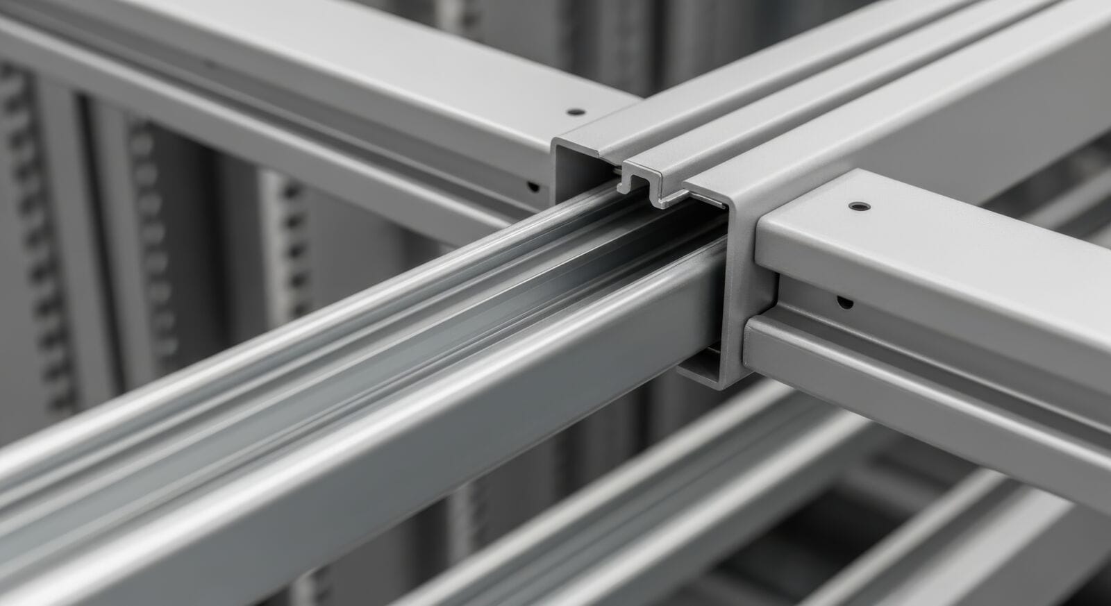 Precisely engineered adjustable depth server rack rails for network equipment mounting in data centers, showcasing essential infrastructure for organized hardware management.