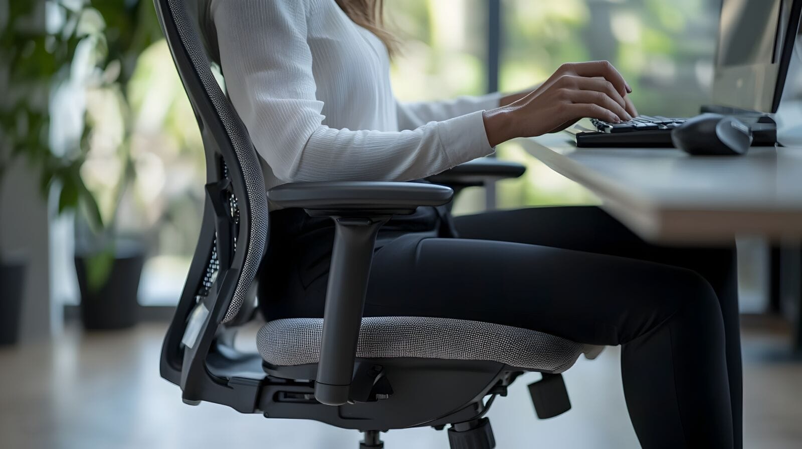 Adjusting the height of an office chair to create a personalized,comfortable,and ergonomic work environment that supports productivity and efficiency.