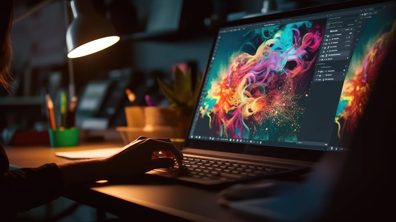 Graphic designer work on computer laptop and with graphic drawing pen. Generative AI