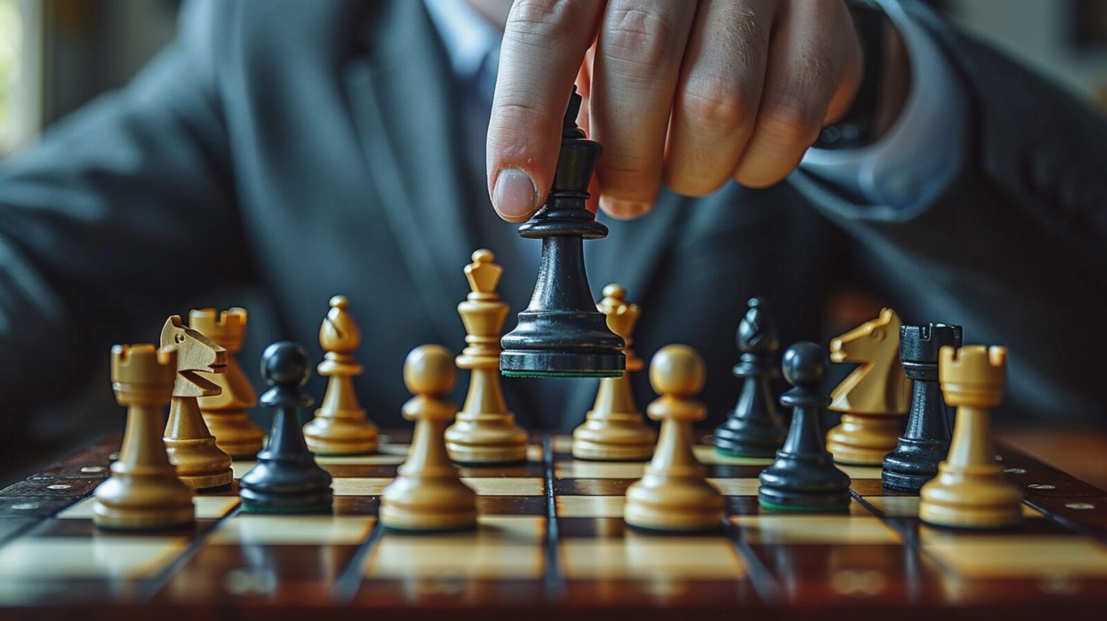 Playing chess game.