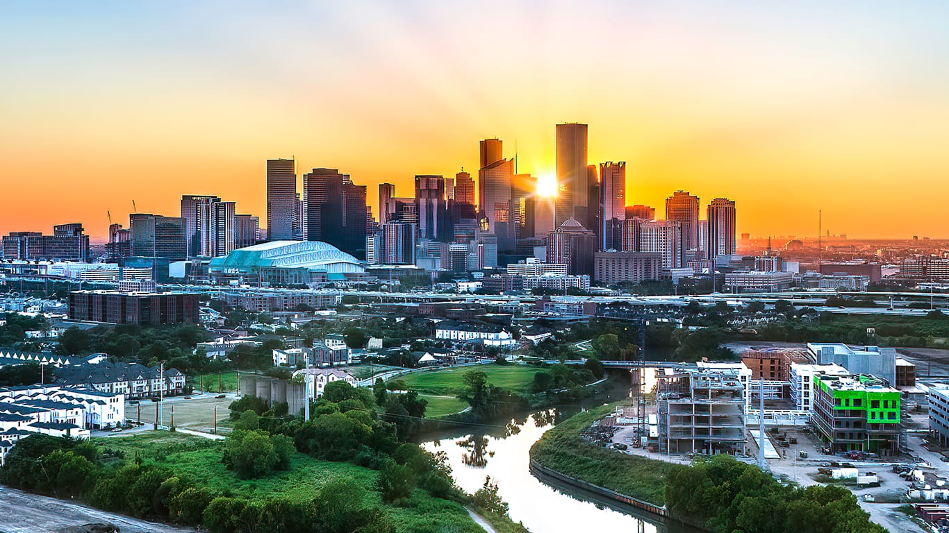 Houston, Texas, colorful sunset sky.