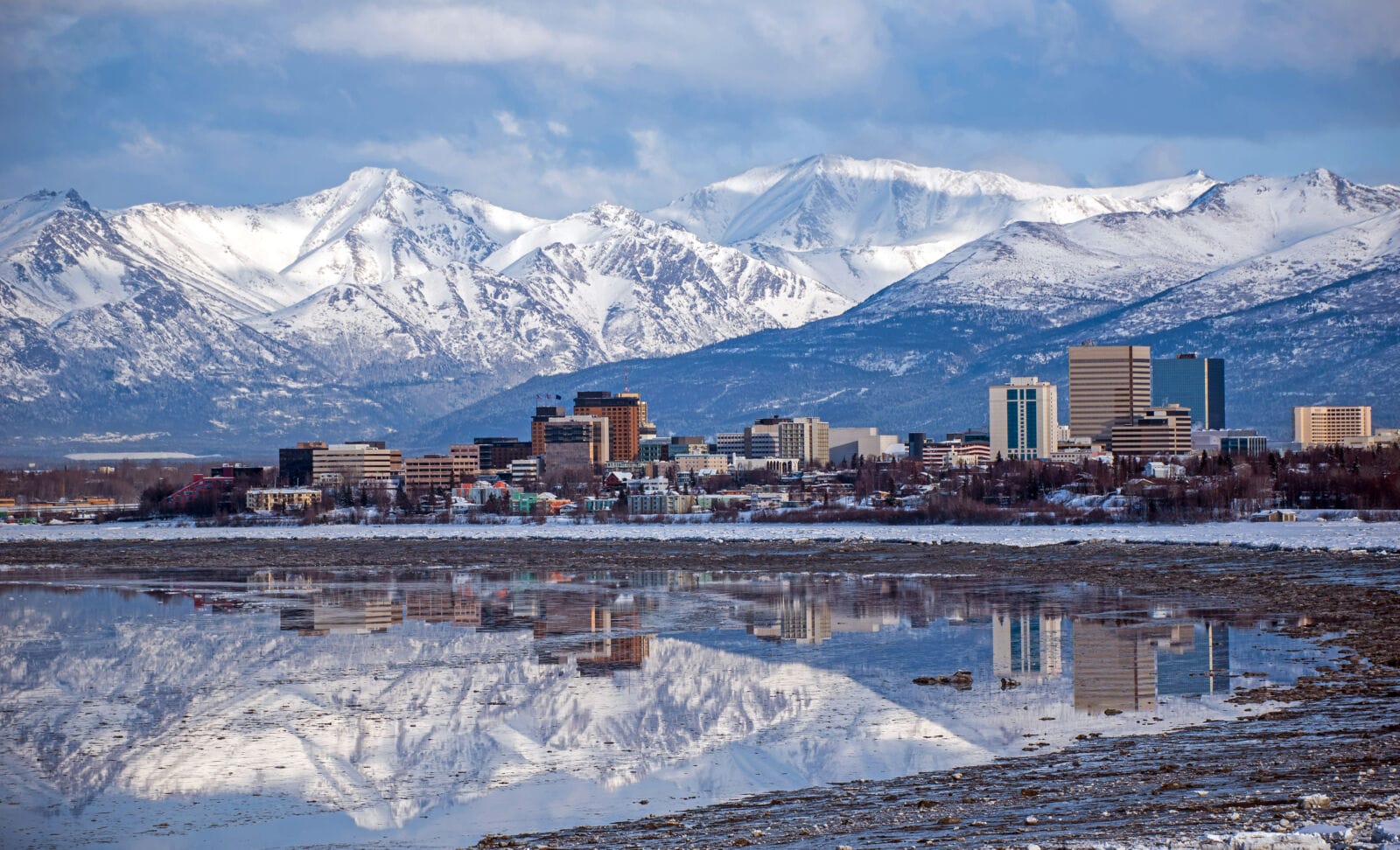 Anchorage Skyline with a winter reflection.