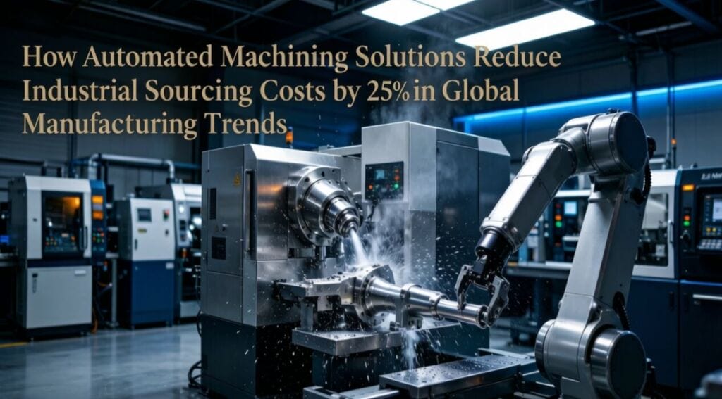 LS Manufacturing five axis CNC machining center with robotized automation of manufacture of precision aerospace parts at a manufacturing facility certified according to IATF 16949 and AS9100D standards.
