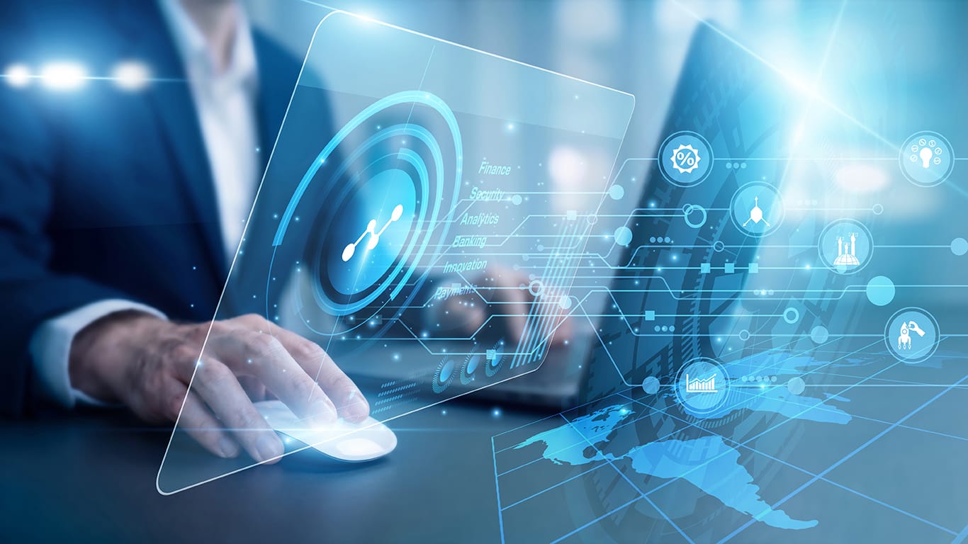Fintech pioneer using laptop developing payment tools on a virtual screen with revenue graphs. A world map tracks digital wallet usage. Revolutionizing financial services through new tech.